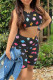 Black Sexy Print Hollowed Out Patchwork Frenulum O Neck Sleeveless Two Pieces