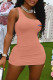 Light Pink Fashion Sexy Print Backless One Shoulder Sleeveless Dress Dresses