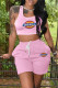 Pink Casual Sportswear Embroidery Vests U Neck Sleeveless Two Pieces