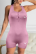 Pink Casual Print Backless Halter Skinny Rompers