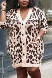 Leopard print Fashion Casual Plus Size Print Patchwork V Neck Printed Dress