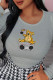 Grey Casual Sweet Print Patchwork O Neck Tops