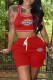 Red Casual Sportswear Embroidery Vests U Neck Sleeveless Two Pieces