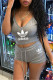 Grey Sexy Casual Print Backless V Neck Sleeveless Two Pieces
