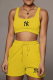 Yellow Casual Print Patchwork U Neck Sleeveless Two Pieces