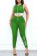 Green Casual Sportswear Patchwork Printing Zipper Collar Sleeveless Two Pieces