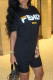 Black Fashion Casual Print Basic O Neck Short Sleeve Two Pieces