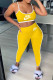 Yellow Sexy Casual Print Backless Spaghetti Strap Sleeveless Two Pieces