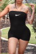 Black Sexy Print Patchwork Strapless Skinny Rompers