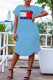 Light Blue Fashion Casual Print Basic O Neck Short Sleeve Dress
