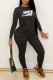 Black Fashion Casual Print Patchwork O Neck Long Sleeve Two Pieces