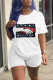 White Fashion Casual Print Basic O Neck Short Sleeve Two Pieces