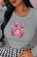 Grey Sweet Daily Print Patchwork O Neck Tops