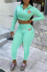 Fluorescent Green Fashion Casual Print Zipper Hooded Collar Long Sleeve Two Pieces