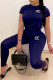 Blue Fashion Casual Solid Patchwork O Neck Short Sleeve Two Pieces