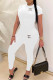 White Fashion Casual Solid Patchwork O Neck Short Sleeve Two Pieces