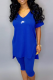 Blue Casual Print Slit V Neck Short Sleeve Two Pieces