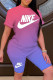 Pink Purple Fashion Casual Gradual Change Print Basic O Neck Short Sleeve Two Pieces