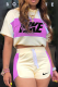 Pink Casual Print Patchwork O Neck Short Sleeve Two Pieces
