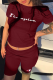 Burgundy Sportswear Print Patchwork O Neck Short Sleeve Two Pieces