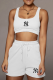 White Casual Print Patchwork U Neck Sleeveless Two Pieces