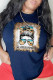 Navy Blue Fashion Party Print Patchwork O Neck T-Shirts