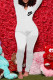 White Fashion Sexy Print Patchwork V Neck Jumpsuits