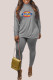 Grey Fashion Casual Print Patchwork O Neck Long Sleeve Two Pieces