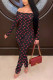 Black Fashion Sexy Print Backless Bateau Neck Regular Jumpsuits