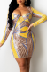 Yellow Sexy Patchwork Sequins V Neck Pencil Skirt Dresses
