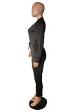 Blue Fashion Casual Solid Basic Zipper Collar Regular Jumpsuits