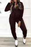Blue Fashion Casual Solid Basic Zipper Collar Regular Jumpsuits