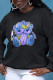 Black Casual Sweet Print Patchwork O Neck Tops