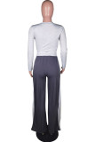 White Casual Print Patchwork O Neck Long Sleeve Two Pieces