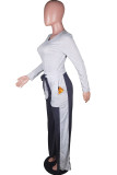 White Casual Print Patchwork O Neck Long Sleeve Two Pieces