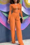 Orange Casual Print Patchwork O Neck Long Sleeve Two Pieces