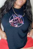 Red Casual Party Print Patchwork O Neck T-Shirts