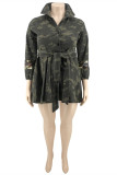 Camouflage Fashion Camouflage Print Sequins Patchwork Turndown Collar Long Sleeve Dresses
