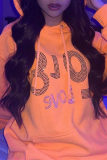 Orange Fashion Casual Hot Drilling Basic Hooded Collar Tops