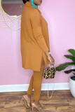 Orange Casual Solid Split Joint Turtleneck Long Sleeve Two Pieces