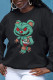 Black Sweet Daily Print Patchwork O Neck Tops