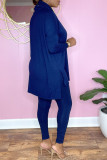 Blue Casual Solid Split Joint Turtleneck Long Sleeve Two Pieces