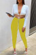 Yellow Sexy Solid Patchwork Frenulum V Neck Long Sleeve Two Pieces