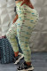 Yellow Fashion Sexy Print Patchwork Mid Waist Pencil Bottoms