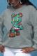 Grey Fashion Sweet Print Patchwork O Neck Tops