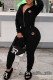 Black Fashion Casual Print Patchwork Hooded Collar Long Sleeve Two Pieces