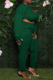 Green Sexy Casual Solid Hollowed Out O Neck Plus Size Three-piece Set