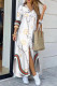 White Fashion Casual Print Patchwork Turndown Collar Irregular Dresses