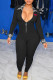 Black Fashion Sexy Embroidery Patchwork Turndown Collar Jumpsuits