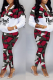 Red Casual Camouflage Print Patchwork Zipper Collar Long Sleeve Two Pieces